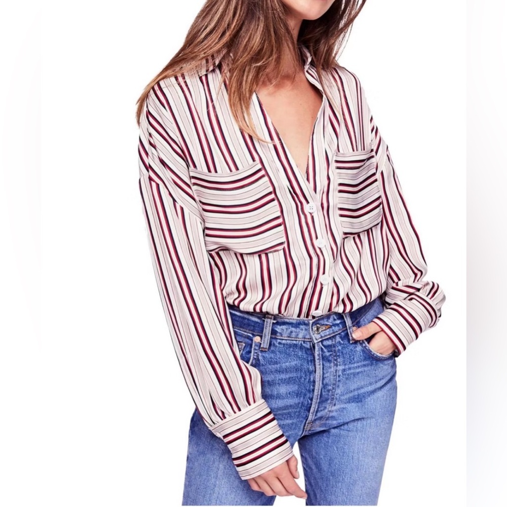 Free People Womens Striped Button Up Shirt